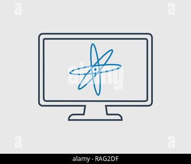 Line icon of Physics. Atom on computer Screen. Stock Vector