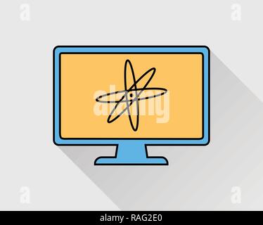Colorful Physics Icon. Atom on computer Screen. Stock Vector