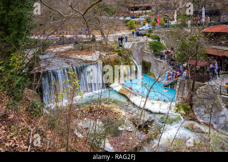 Loutra Pozar Thermal Baths and hot springs in nature in Loutraki near Edessa, Macedonia, Greece Stock Photo
