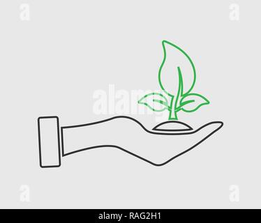 Save Plant line Icon on gray background Stock Vector