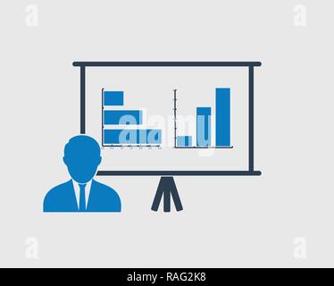 Presentation Icon with  male symbol on gray background. Stock Vector