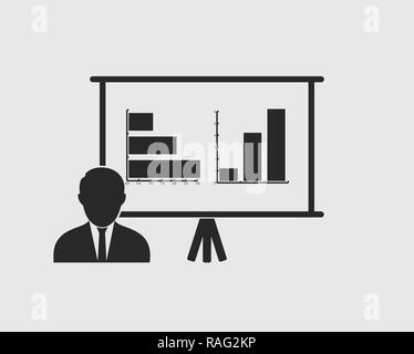 Presentation Icon with  male symbol on gray background. Stock Vector