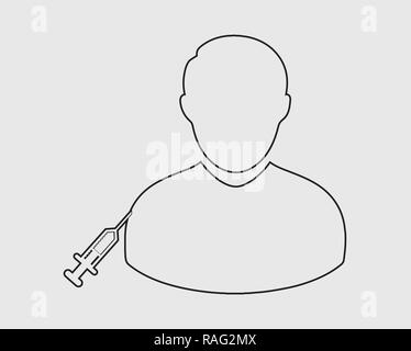 Push Injection to patient line Icon on gray background. Stock Vector