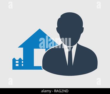 Real state broker Icon. Man sign with house symbol. Stock Vector