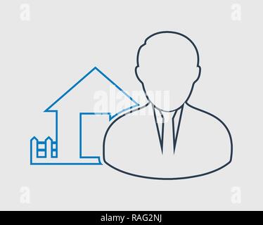 Real state broker line Icon. Man sign with house symbol. Stock Vector