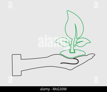 Save Plant line Icon on gray background . Stock Vector