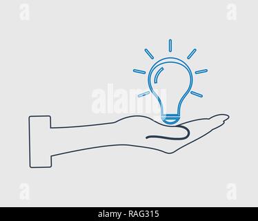 Save power line icon on gray background with bulb symbol and hand sign. Stock Vector