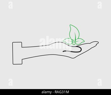 Save Plant line Icon on gray background . Stock Vector