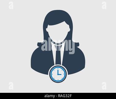 Female schedule manager icon on gray background. Stock Vector