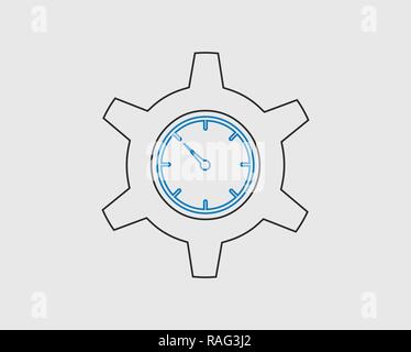 Clock line Icon on gray Background with gear symbol Stock Vector