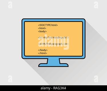 Colorful HTML Icon. HTML code in computer screen. Stock Vector
