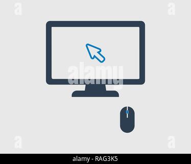 Wireless Mouse and cursors icon on computer monitor Stock Vector