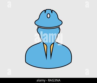 Colorful Engineer Icon. Male symbol with helmet on head. Stock Vector