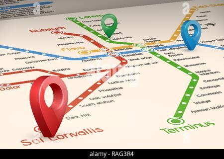 Relistic abstract blured map of subway routes in  perspective vi Stock Vector