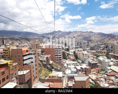 Aerial view of La Paz, Bolivia from a cable car. City center. South America Stock Photo