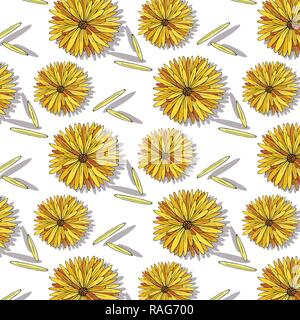 Cute colorful flowers seamless pattern on white background Hand drawn illustration Stock Vector