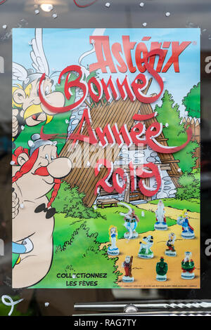 Bonne Année 2019 – Happy New Year 2019; Astérix poster; Paris, France Stock Photo
