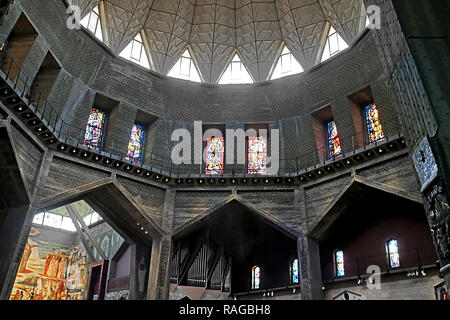 NAZARETH, ISRAEL - SEPTEMBER 21, 2017: Interior and stained glass windows in the Basilica of the Annunciation Stock Photo