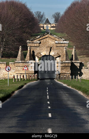 roads leading to castle through arches in north yorkshire Stock Photo