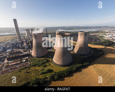 Aerial photographs of Fiddlers Ferry Power Station in Widnes / Sankey.  A Coal Power Station which famously lost a tower in 1984 due to high wind. Stock Photo