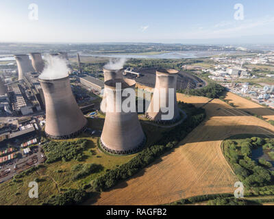 Aerial photographs of Fiddlers Ferry Power Station in Widnes / Sankey.  A Coal Power Station which famously lost a tower in 1984 due to high wind. Stock Photo