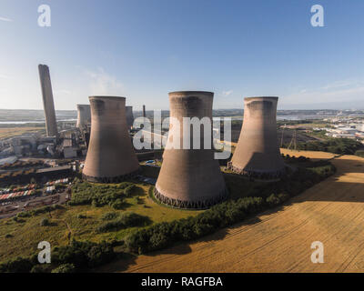 Aerial photographs of Fiddlers Ferry Power Station in Widnes / Sankey.  A Coal Power Station which famously lost a tower in 1984 due to high wind. Stock Photo