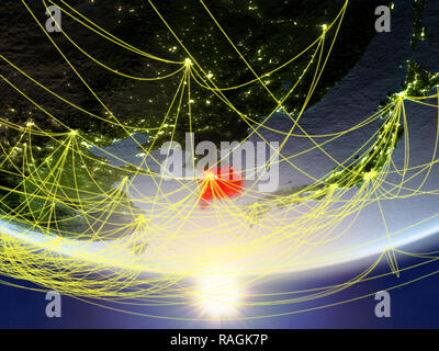 South Korea in sunrise on planet planet Earth with network. Concept of ...