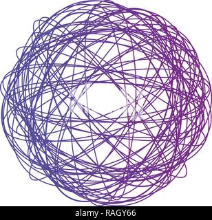 Tangled circle clew, Colored intricate texture. Chaotic colorful tangled circles. Chaos stripes. Vector Illustration isolated on white background Stock Vector