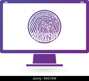Fingerprint Recognition on computer monitor, security data concept.vector illustration isolatred on white background Stock Vector