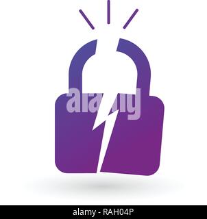 Broken or cracked lock icon. Vector illustration isolated on white background. Unlock icon Stock Vector