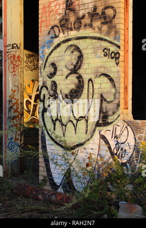Detroit Urban Graffiti Art Throw-Up Piece! Stock Photo