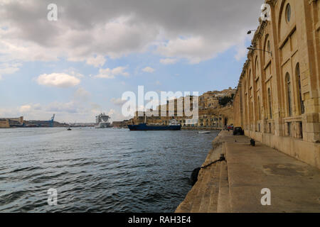 MSC Seaview cruiser ship anchoring at the Valletta's harbour at Valletta, Malta. Stock Photo