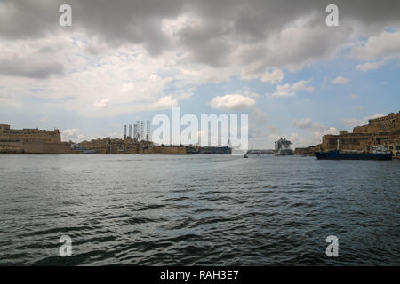 MSC Seaview cruiser ship anchoring at the Valletta's harbour at Valletta, Malta. Stock Photo