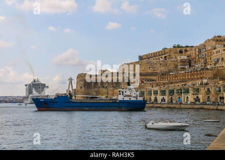 MSC Seaview cruiser ship anchoring at the Valletta's harbour at Valletta, Malta. Stock Photo