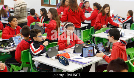 Students in their classroom in a school in the Spanish island of Mallorca Stock Photo