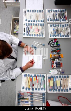 Kriminaltechnisches Institut, KTI, Forensic Science Institute, collection of pens, writing instruments of all kinds for Stock Photo