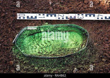 criminal investigation department police shoe print at a crime scene print made visible with green spray paint and taking of rahb62