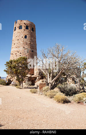Desert view stone tower on top of the south rim of the Grand Canyon ...