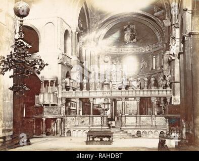 Choir, Byzantine cross, altar and altar of the Basilica of San Marco in Venice, Carlo Ponti, 1860 - 1881. Reimagined Stock Photo