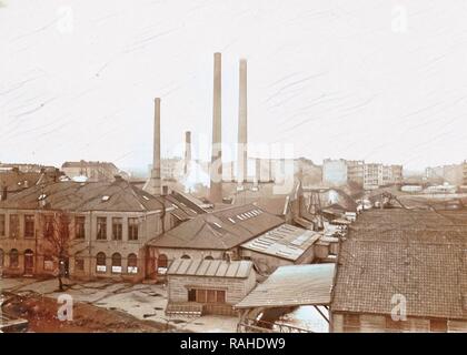 Exterior of factory buildings with chimneys, Anonymous. Reimagined by Gibon. Classic art with a modern twist reimagined Stock Photo