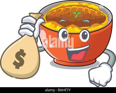 With money bag rice bowl mascot cartoon Stock Vector