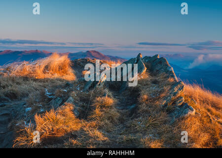 Sunset over Bieszczady Mountains, south east Poland Stock Photo