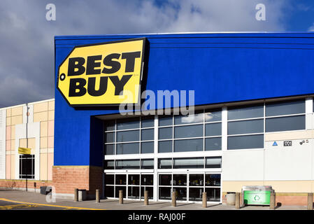 Ottawa, Canada - April 8, 2018: Best Buy, the US based multinational consumer electronics and technology retailer, store on Merivale Road. Stock Photo