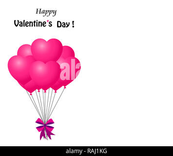 Pink heart shape balloons bunch on a yellow wall background. 3D ...