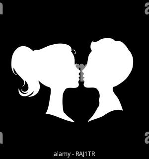 White Silhouettes Of Loving Couple Isolated On Black Background Monochrome Illustration Icon Love Symbol Sign Clip Art Stock Photo Alamy