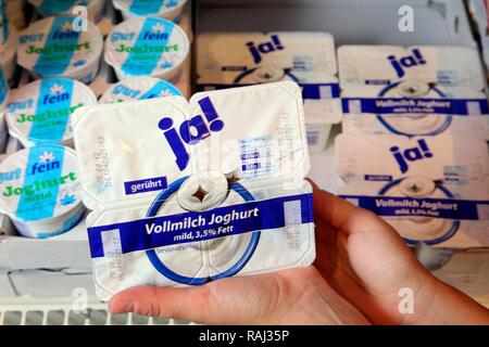 JA-brand yogurt, food hall, supermarket Stock Photo
