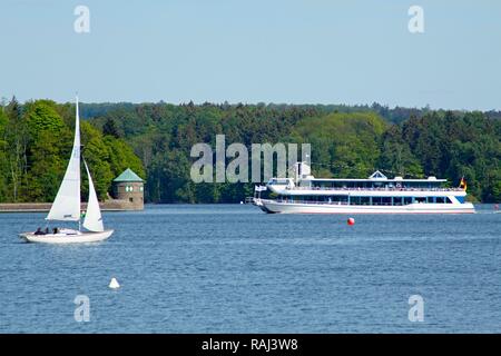 Moehnesee Lake or Moehne Reservoir, near Delecke, Sauerland region, North-Rhine Westphalia Stock Photo