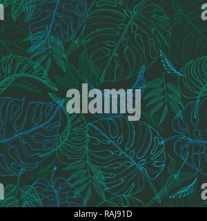 Exotic abstract vector jungle seamless pattern on the white background. Trendy art beach print wallpaper Stock Vector