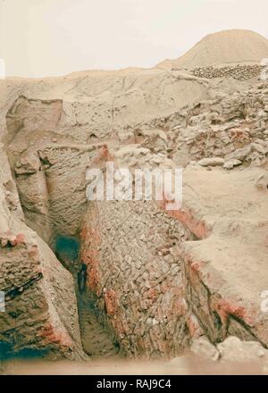 Road to Jericho, Jordan, etc. Remains of ancient Jericho city wall 1900, West Bank, Jericho. Reimagined Stock Photo