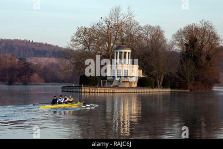 Rowers on the River Thames near Henley as temperatures across parts of Britain dropped below freezing overnight. Stock Photo